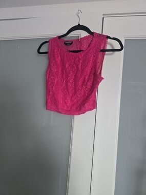 bebe Hot Pink Lace Crop Tank Top